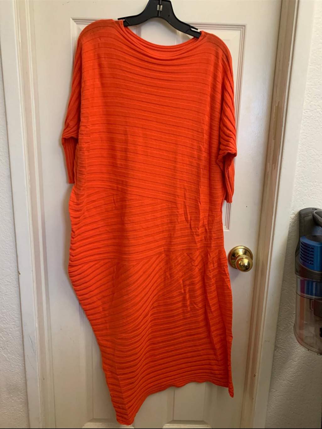 Issey Miyake Orange Ribbed Midi Dress